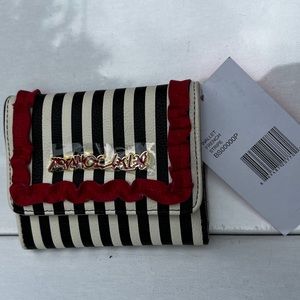 Betsey Johnson Wallet French Stripe Trifold Black White Pink